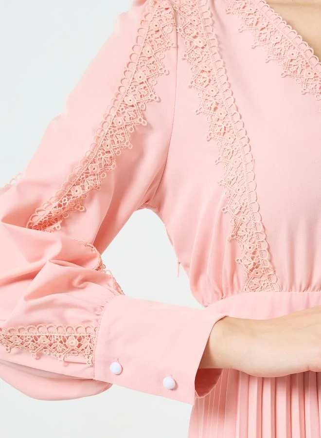 Take Two Women Lace Insert Pleated Midi Dress